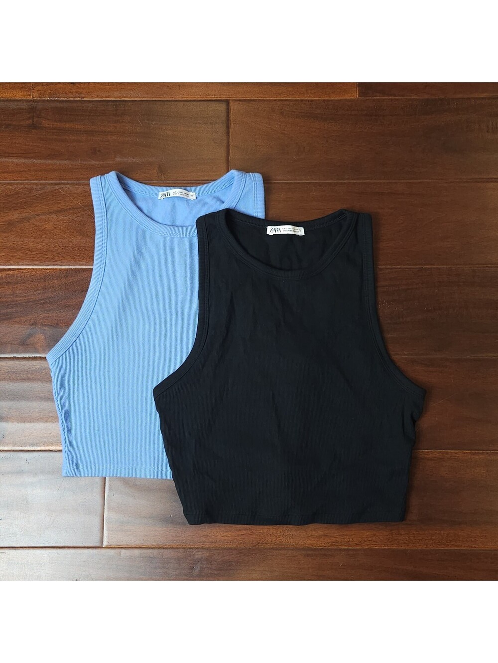 Set Of 2 Zara Ribbed Knit Racerback Crop Tank Womens Large Cotton Blend Basic